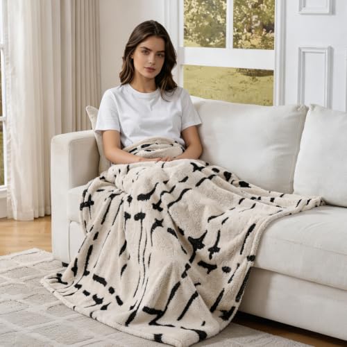 Minimalist Throw Blanket-Cozy Soft Lightweight Fuzzy Throw Blanket for Sofa, Couch, Bed & Chair,White, 50" x 60" - color: White