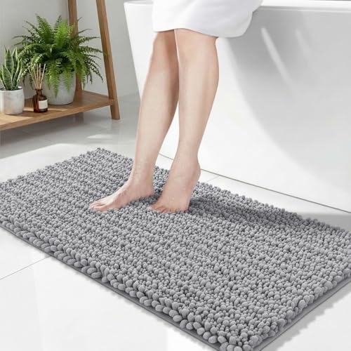 Disolla Grey Bathroom Rug 24x44 Inch - Thick Chenille Bath Mat, Large Shaggy Plush Absorbent Rug, Non-Slip Machine Washable Floor Mat for Double Vanity - color: Grey, size: 2' x 3'8" (24''x44'' Bathroom Rug)