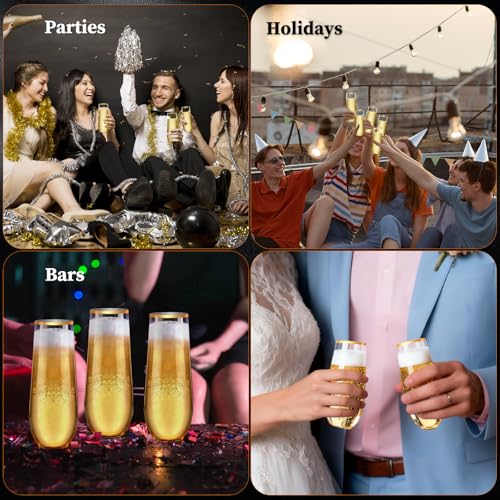 24 Pack Gold Rim Stemless Champagne Flutes, 9 oz Clear Disposable Plastic Glasses, Heavy Duty Shatterproof Recyclable Mimosa Glasses for Party Wine Tasting Wedding New Years Eve Party Supplies - color: Gold RIm, size: 24-Pack