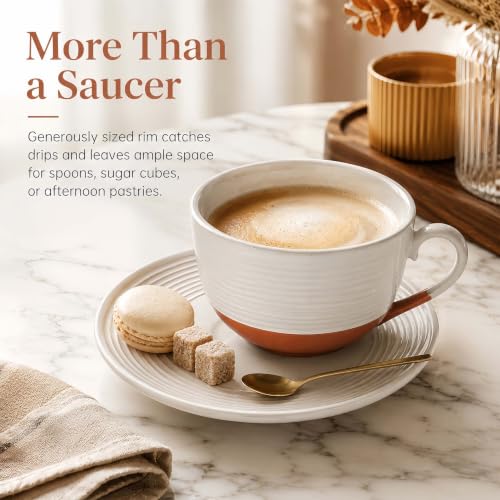 12 Oz Cappuccino Cups with Saucers, Coffee Cups Set of 4, Ceramic Tea Cup and Saucers, Wide Mouth Coffee Mugs for Latte Art, Cappuccino, Espresso & Cafe Drinks, Microwave Dishwasher Safe - color: C - 12oz