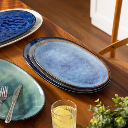 vancasso Ceramic Serving Platters Set of 3, Oval 16/14.7/13.5 Inch Stoneware Serving Dishes for Entertaining, Microwave Safe Serving Trays for Food, Turkey, Cheese, Party, Reactive Glaze Blue - color: Blue