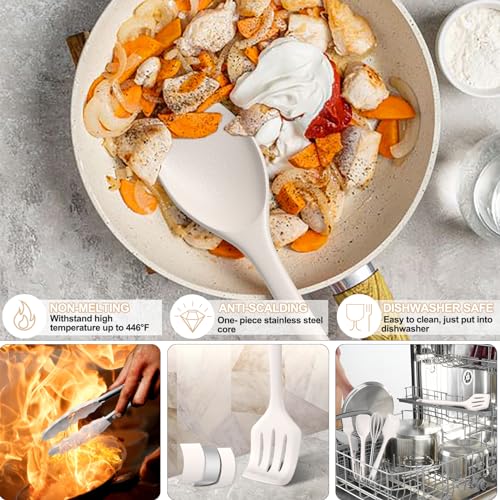 Kitchen Utensils Set, Umite Chef 22Pcs Silicone Cooking Utensils Set, Heat Resistant Silicone Kitchen Spatulas Set with Holder, White Cooking Gadgets Tools Set for Nonstick Cookware, Dishwasher Safe - color: White