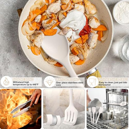 Kitchen Utensils Set, Umite Chef 22Pcs Silicone Cooking Utensils Set, Heat Resistant Silicone Kitchen Spatulas Set with Holder, White Cooking Gadgets Tools Set for Nonstick Cookware, Dishwasher Safe - color: White