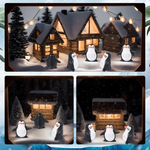 20Pcs Mini Penguin Figurines Resin Animal Statue Ornaments Tiny Potted Home Cake Decor DIY Crafts Accessories Garden Herd of Flat Back Cattle Fairy Outdoor Moss Micro Landscape Decoration