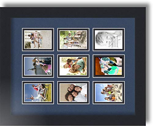 ArtToFrames Collage Photo Frame Double Mat with 9-2x3 Openings with Satin Black Frame and Midnight Blue mat. - color: Midnight Blue, size: 9 - 2x3