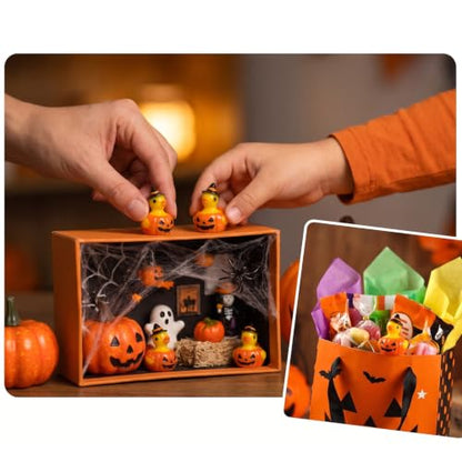 JUNEBRUSHS 50Pcs Mini Resin Ducks Halloween Tiny Pumpkin Ducks Figures | Yellow Ducks,Small Resin Animals,for Dollhouse Miniature Landscape Decor,DIY Crafts,Spooky Party Favor - style: Halloween Pumpkin Duck Style