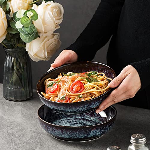 30oz Ceramic bowls set of 4-8" serving bowls for Kitchen,Pasta,Salad-Dishwasher & Microwave Safe Perfect for Housewarming, Thanksgiving, Christmas-Speckled Bluish Purple - color: Speckled Bluish Purple