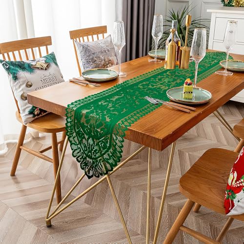 St Patricks Day Table Runner Cotton Woven Coffee Table Runners Green Lace Table Runners for Tables Farmhouse Tables Runners Dresser Scarf Rectangular Laces Doilies for Kitchen Dining Table Decor - size: 13 x 70 Inch, style: Green
