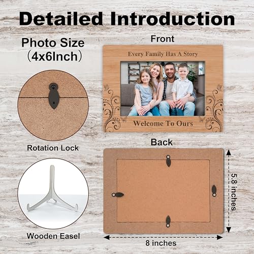YSTEP Every Family Has a Story Welcome To Ours Picture Frame, Family Photo Frame, Fathers Day, Mothers Day Gifts, Wood 4x6 Picture Frame for Desk Display-B16 - style: Style 3