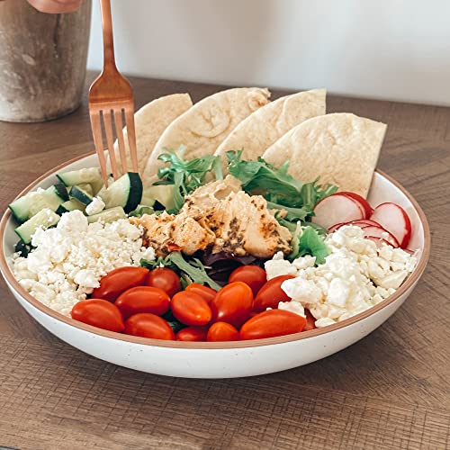 Mora Ceramic Large Pasta Bowls 30oz, Set of 4 - Serving, Salad, Dinner, etc Plate/Wide Bowl - Microwave, Oven, Dishwasher Safe Kitchen Dinnerware - Modern Porcelain Stoneware Dishes, Vanilla White - color: Vanilla