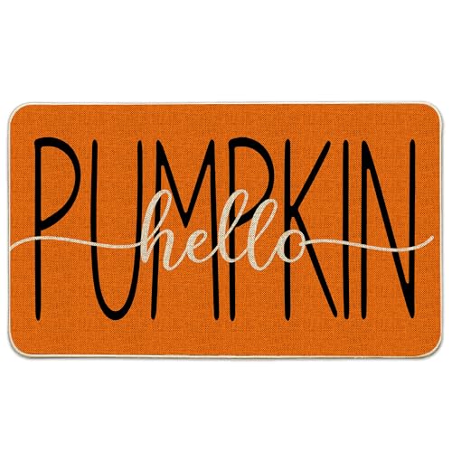 Hexagram Fall Doormat 17x29, Fall Hello Pumpkin Door Mat, Autumn Porch Rug | Autumn Outdoor Mats for Front Door, Porch Decorations Outdoor, Pumpkin Decorations for Home - color: Fall Hello Pumpkin