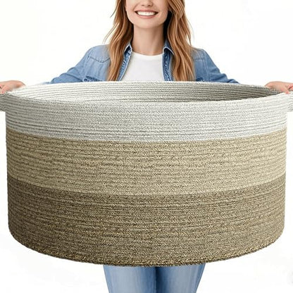 125L Extra Large Blanket Basket, 25" x 16" | Jumbo Laundry Woven Cotton Rope Basket with Handles, Baby Toy Storage, Gradual Brown - color: gradual brown, size: 1 Pack