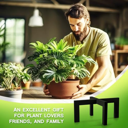 2 Pack 16 Inch Wood Plant Stand Wooden Plant Pot Holder Mid Century Rattan Flower Boho Rustic Stool Holder for Indoor Gardening Patio, Fit 8-18 Inch Pot (Black)