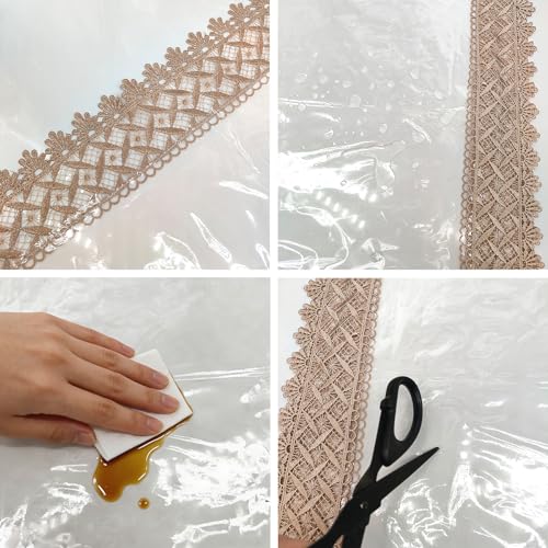 Clear Plastic Tablecloth Vinyl Table Cover 55" x 86",6-8 Seats | Waterproof Oil Proof Rectangle Table Cloth Protector for Dining Table Parties Camping Crystal Clear Lace Tablecloth - size: 86" x 55" (Rectangular)