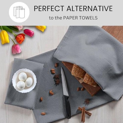 Waffle Kitchen Towels Large 16x26 inch 100% Cotton Set of 4 - Soft Absorbent Washable Tea Towel for Kitchen - Dish Cloths Quick Drying - 320 GSM Quality Dish Towel Grey - color: Grey