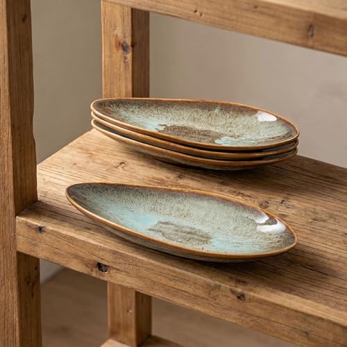 Ceramic Dinner Plates Set of 4, for Bread, Pasta, Salad, sushi - Microwave, Oven and Dishwasher Safe, Scratch Resistant durable Brown Brown reactive glaze - color: Brown reactive glaze, size: 13.3 inch