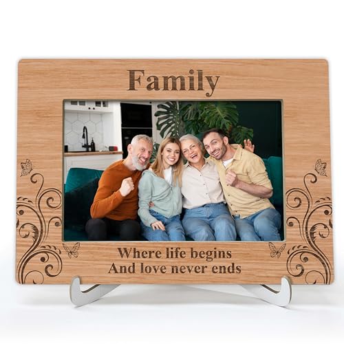 YSTEP Family Where Life Begins And Love Never Ends Picture Frame, Family Photo Frame, Fathers Day, Mothers Day Gifts, Wood 4x6 Picture Frame for Desk Display-B17 - style: Style 4