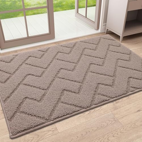 OLANLY Indoor Door Mat, 32x20, Dirt Resistant and Absorbent, Sturdy Non-Slip Rubber Backing, Easy to Clean, Washable Low-Profile Doormat for Entryway, Brown - color: Brown, size: 32" x 20"