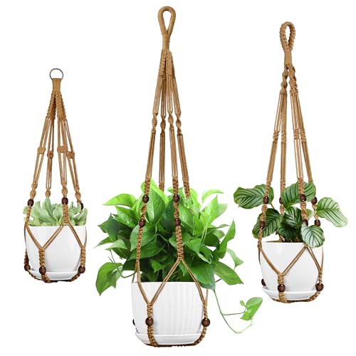 Macrame Plant Hanger - Fits 4-13 Inch Pots, 35"/29"/23" Different Sizes Set, Hanging Planter Holder for Indoor Outdoor, Cotton Rope Boho Home Decor, Brown - color: Brown, size: 35+29+23in