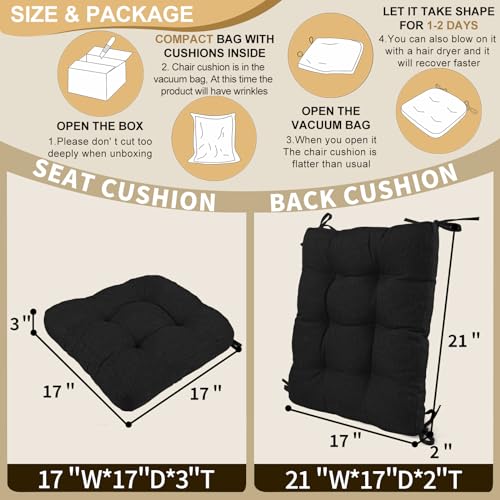 BUYUE Chair Cushion Set for Rocking Chair, Back Pillow & Seat Cushion with Ties, Original Woven Fabric Non-Slip Chair Pads for Elderly Sitting, Black - color: Black