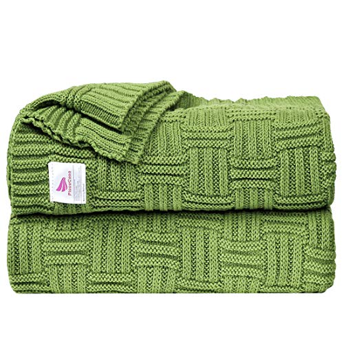 uxcell 100% Cotton Knit Throw Blanket, Cable Decors Yellow-Green 47x70 - color: Yellow-green