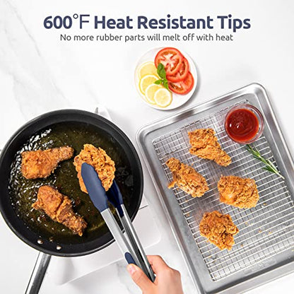 U-Taste 600ºF High Heat 12in Silicone Kitchen Tong and 600ºF Heat Resistat Spatula Spoon Flexible Silicone Cooking Scoop Spoonula (Midnight Blue)