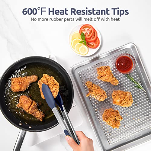 U-Taste 480ºF Heat Resistant Food Grade Silicone Spoon Spatula Set of 3, and 600℉ Heat-Resistant Food-Grade Non-Stick Firm Cooking Tong Set of 2 (Midnight Blue)