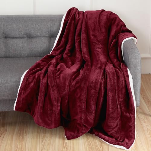 Elegant Comfort Reversible, Solid Sherpa Throw Blanket, All-Season Blanket- Super Soft, Cozy and Plush- Decorative Throw, Perfect for Lounging, 50 x 60 inches, Sherpa Throw Burgundy - color: Solid Burgundy