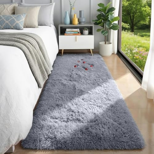 Super Soft Runner Rugs For Hallway 2x6 Ft,Grey Rug Home Decor Aesthetic | Plush Long Bedside Rugs for Bedroom Boys Room Decor Indoor Fluffy Shaggy Throw Rug for Teen Dorm Nursery Room Decor Aesthetic - color: 2- Grey, size: 2' x 6' (Runner)