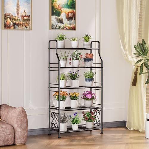 GIOTORENT Plant Stand Outdoor Indoor 5 Tier Metal Waterproof - 53.2" Plant Shelf for Patio, Balcony, Living Room, Large Capacity Tiered Plant Rack, Black - size: C-5Tier