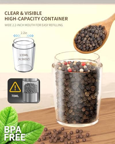 CIRCLE JOY Gravity Electric Salt and Pepper Grinder Set Rechargeable Automatic Pepper and Salt Shakers with LED Light, External Adjustable Coarseness, One-Hand Operation for Salt & Spices - color: Black Pro, size: KYMQ + Rechargeable
