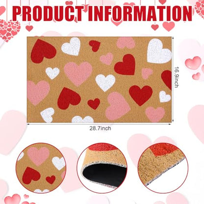 Duraaamo Valentine Coir Door Mat Welcome Doormat Red Pink White Heart Pattern Non Slip for Outdoor Entrance Front Porch Entryway Decor - style: Heart