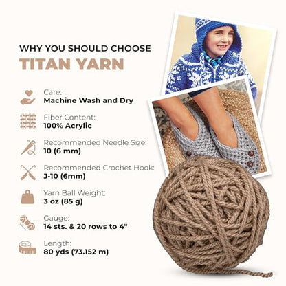 Mary Maxim Titan Bulky Yarn, Weight 5 Acrylic, Chunky Yarn for Crocheting and Knitting, Ideal for Thick, Soft Blankets, Throws, and Graph Style Sweaters, 80 Yards - Taupe - color: Taupe