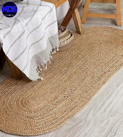 MDS® Pack of 1 Handwoven Braided Jute Area Rug 2x8 feet Oval - 100% Natural Burlap Reversible Accent Rugs for Home Decor, Living Room, Doormat, Kitchen, Entryway Rug, Rustic, Farmhouse (2'x8') - size: 2ft x 8ft