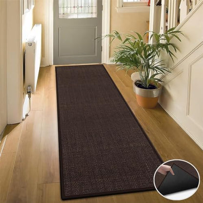 GOYLSER Washable Kitchen 7 Foot Runner Rug Non Slip, Absorbent Long Hall Runners Non Slip, Jute Nonslip Hallway Runner Mat Kitchen Carpet Runner, Deep Brown - color: Deep Brown, size: 2'4" x 7' (Rectangular)