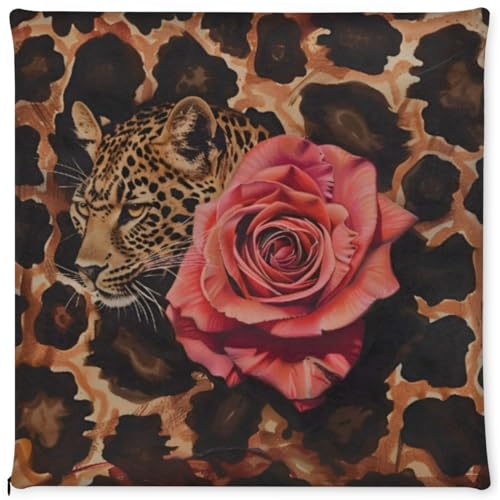 Leopard Rose Memory Foam Chair Cushion for Dining Chair Comfortable Leopard Print Seat Cushion Non Slip Kitchen Cafe Office Square Chair Pad - color: Multi 3