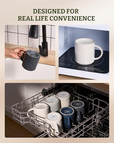 famiware Coffee Mug Set of 4, Star 16 oz Large Mugs Cup Set with Handle | Ceramic Mug for Coffee, Latte, Tea, Stackable Drinkware Set, Microwave & Dishwasher Safe, Matte White + Matte Dark Charcoal - color: Matte White + Matte Dark Charcoal, size: 4 Count