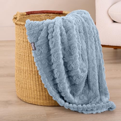 Bare Home Faux Shearling Blanket (Full/Queen, Cable Dusty Blue) | Blanket for Bed, Sofa, Couch, Camping, Travel, and Gifts, Warm & Lightweight, Fluffy & Soft - color: 12 - Cable Dusty Blue, size: Full/Queen