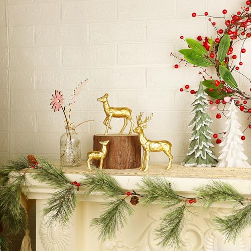 Lulu Home 3 PCS Christmas Tabletop Decorations, Family Style | Resin Golden Reindeer Family Figurines, Diverse Postures, Xmas Holiday Winter Centerpieces Ornaments - style: 3 Families