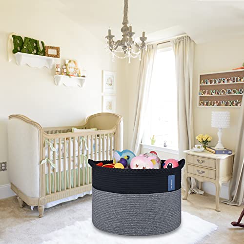 COMSE XXXLarge Woven Blanket & Laundry Basket, 87L, Black & Gray | 21.7" x 13.8", Cotton Rope, Nursery Hamper for Storage of Toys Clothes Towels, Ideal for Living Room Bedroom Bathroom - color: Black & Gray