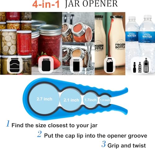 Bloss Jar Opener Can Opener Kitchen Grippers, Multi-use Lid Opener Set | Anti-skid Jar Openers for Weak hands, Seniors with Arthritis, Includes Non-slip Rubber Gripper Pad & Wine Opener, Blue - color: Blue-4pcs