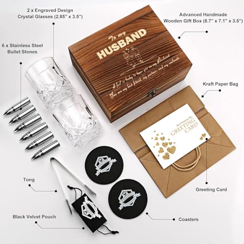Whiskey Gifts for Men Husband, Anniversary Birthday Bourbon Gifts for Him | Fathers Day Wedding Gifts Ideas from Wife, Stainless Steel Whiskey Stones and Whiskey Glasses Set, Holiday, Groomsmen Gifts - style: Straight Glasses+Stainless Steel Stones for Hu