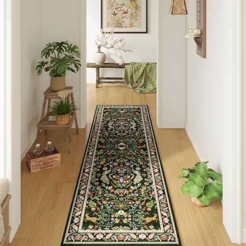 Runner Rug Washable Kitchen 2'x6' Floral Non-Slip for Entryway Indoor Soft Carpet Runner for Hallways, Kitchen, Laundry, Bedroom, Bathroom (Emerald Green) - color: Emerald Green, size: 2' x 6' (Rectangular)