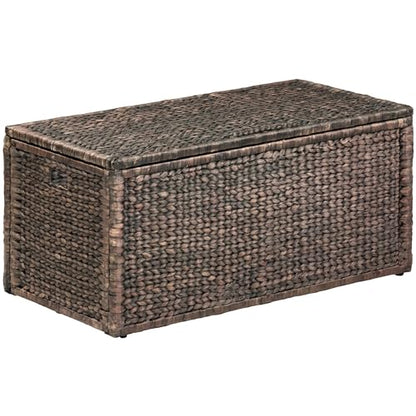 Wicker Storage Trunk, Brown Wash, 42x20x18.5 | 2 Safety Hinges, Metal Frame, Heavy-duty, Water Hyacinth - color: Brown Wash, size: 42" x 20"