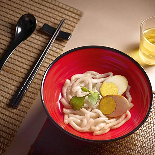 4 Noodle Bowls Set - large 32oz Ramen Bowl Set for authentic Asian Cuisine - with Dipping Bowls, Spoons, Chopsticks & Chopstick Stands. Enjoy Thai Miso Udon Wonton (4 Bowl Set, Red-Black) - color: Red & Black, size: 4 Bowl Set