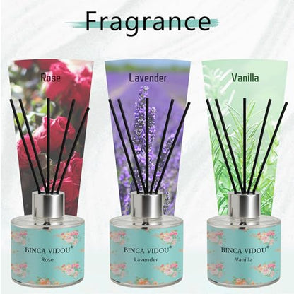 Reed Diffuser Set of 3, Lavender, Rose, Vanilla Aromatherapy Oil Diffusers for Bedroom, Living Room, Office, Gift & Stress Relief, 50ml x 3 - color: Lavender, Vanilla & Rose