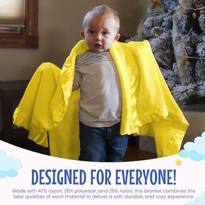 Thermal Waffle Knit Throw Blanket Satin Trim Yellow 50" x 60" | Adult throw blanket with soft lightweight waffle knit design, satin trim & breathable layer for couch, bed & living room use. - color: Yellow - Satin Trim