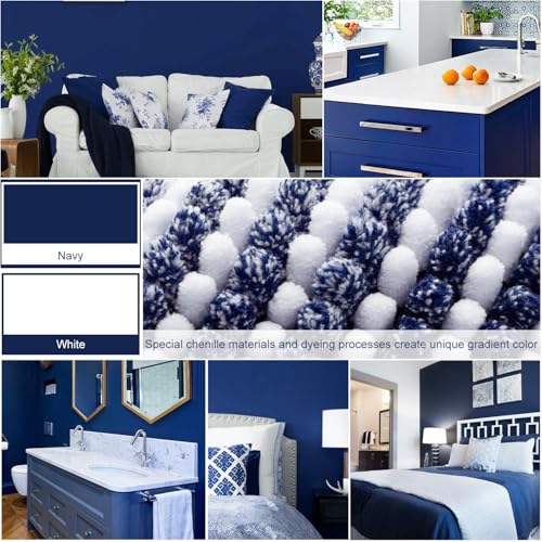 Bathroom Rugs Sets 3 Piece, Toilet Rugs U-Shaped Contour Bath Mat Set, Long Striped Absorbent Non Slip Chenille Shower Mat, Navy Blue - color: Navy Blue, size: 20"x47"+16"x24"+ U Shape 20"x24"