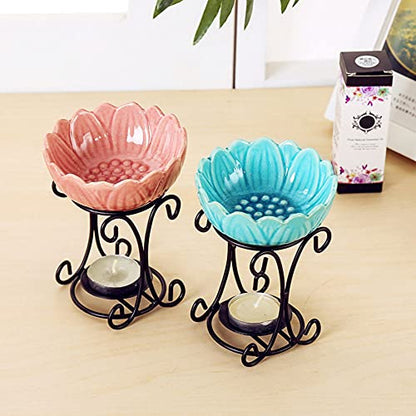 Tealight Wax Warmer Oil Burner, Iron Wax Melter Tea Light Holder, Wax Melt Burner Candle Wax Warmer Non Electric Oil Warmer (Pink) - color: Pink