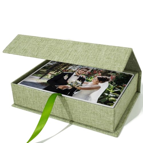 Vienrose Small Photo Storage Box, 5"x7", Linen Postcard Keeper, Grass Green | 1Pc Sturdy Linen Cover Box for Photos, Postcards & Sticker Storage, Perfect for Home, Office, Craft Room, and Travel - color: GrassGreen, size: 5"x7"